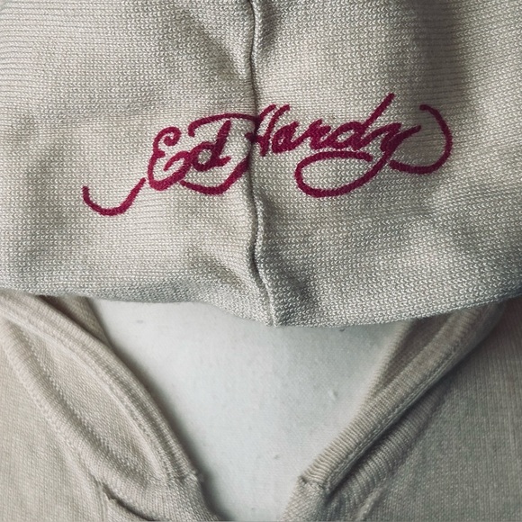 NWT Vintage ED HARDY Hoodie Sweater Cream Birds Enbroidered Designer Cardigan - Picture 12 of 15